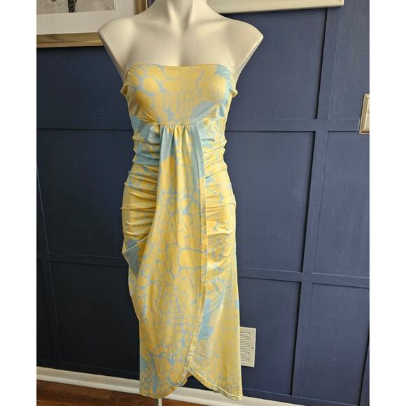 Chic Me Blue and Yellow Snake Print Strapless Dress sz M - Picture 1 of 5